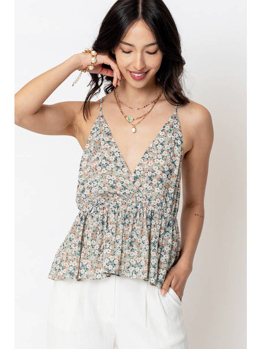 Floral Ruffle Top - Green Multi