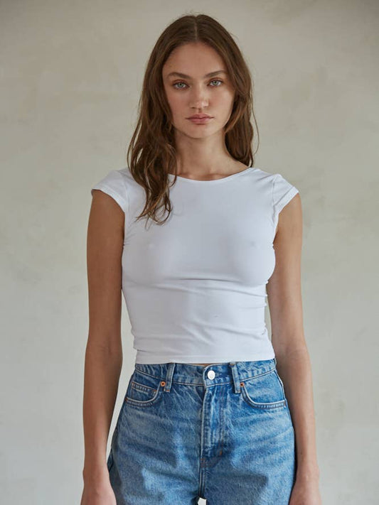 Seamless Open Back Top - White