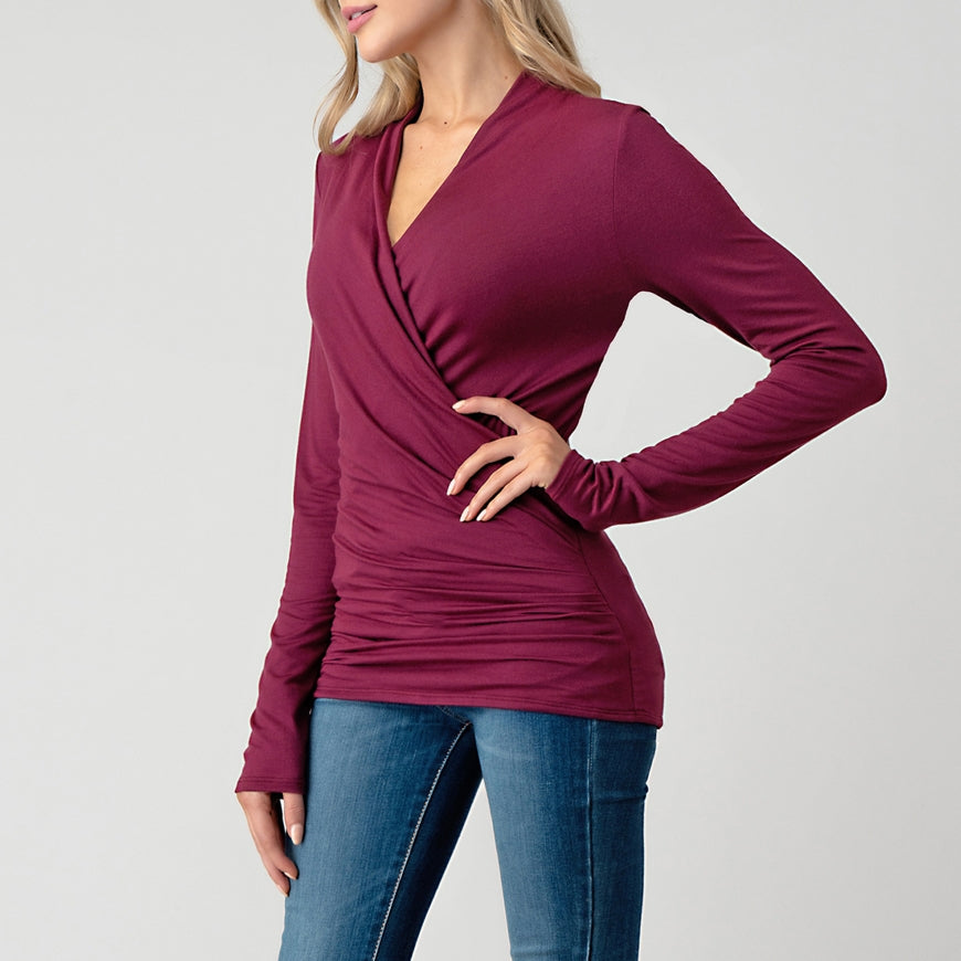 Long Sleeve Wrap Style Top - Apple Wine