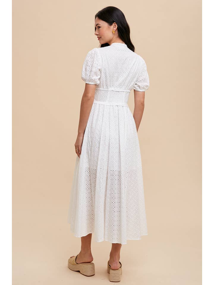 Eyelet Button Down Dress - White