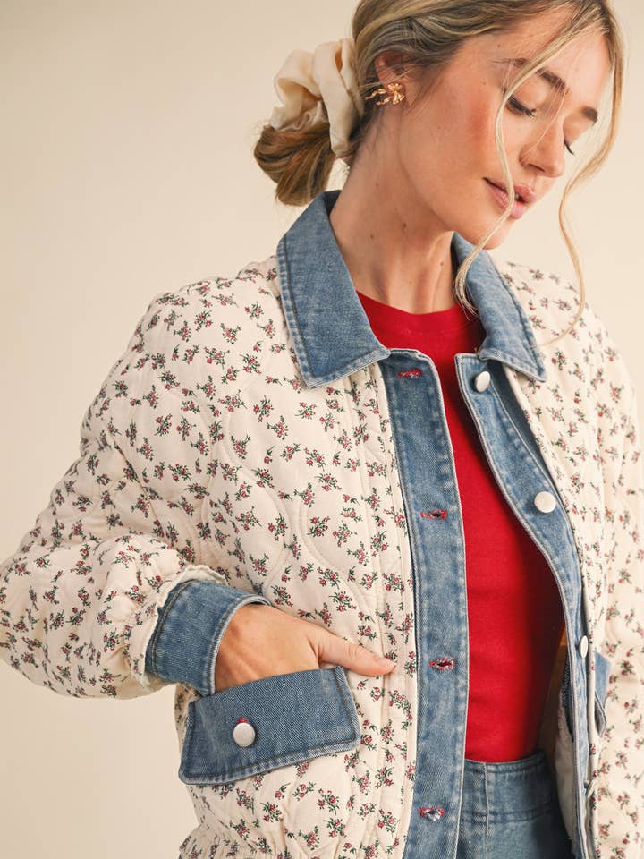 Floral Quilted Jacket - Ivory Floral