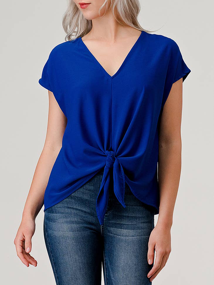 V-Neck Tie Front Top - Nautica Blue - Final Sale