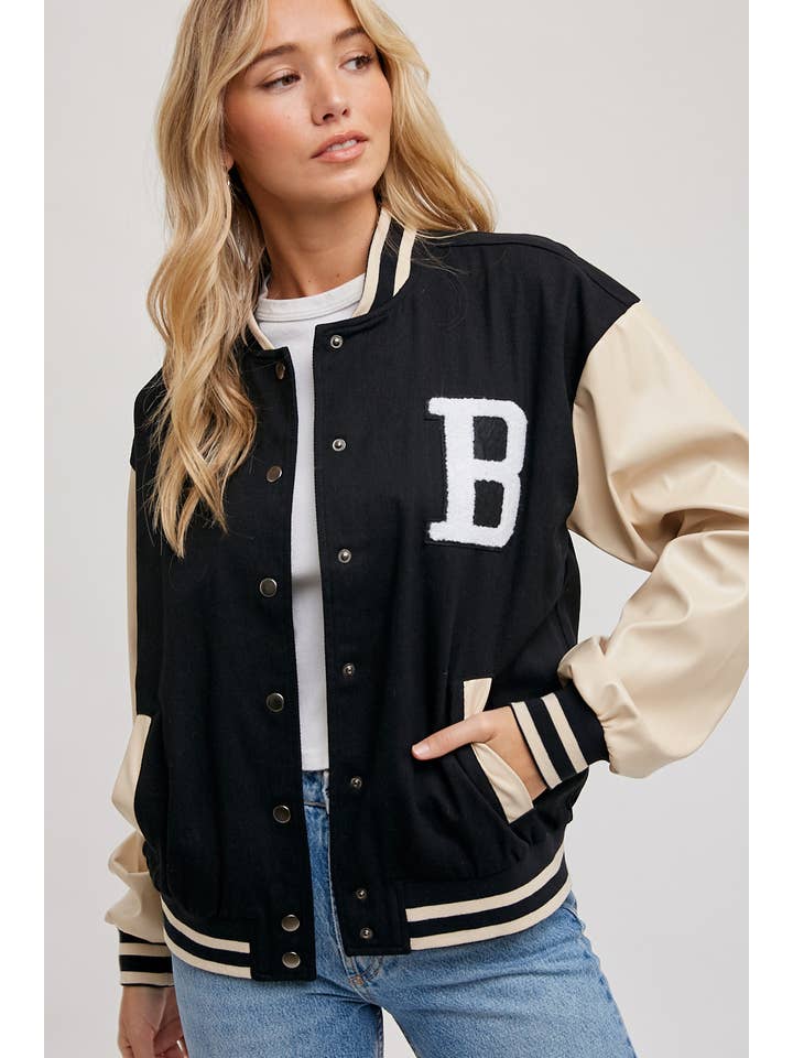 Color Block Varsity Jacket - Black