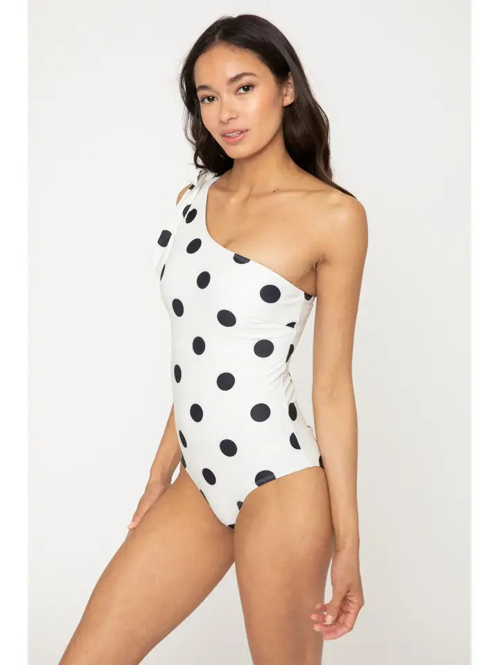 One Shoulder Swimsuit - Cream/Black