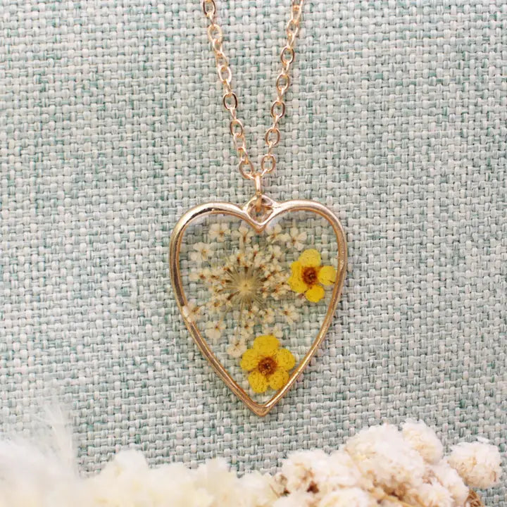 Dried Floral Necklace - Yellow Gold Heart