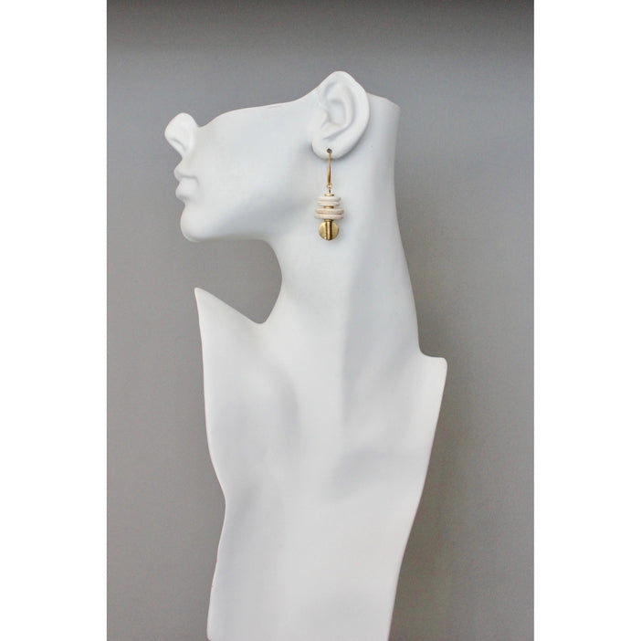 White Magnesite and Brass Earrings