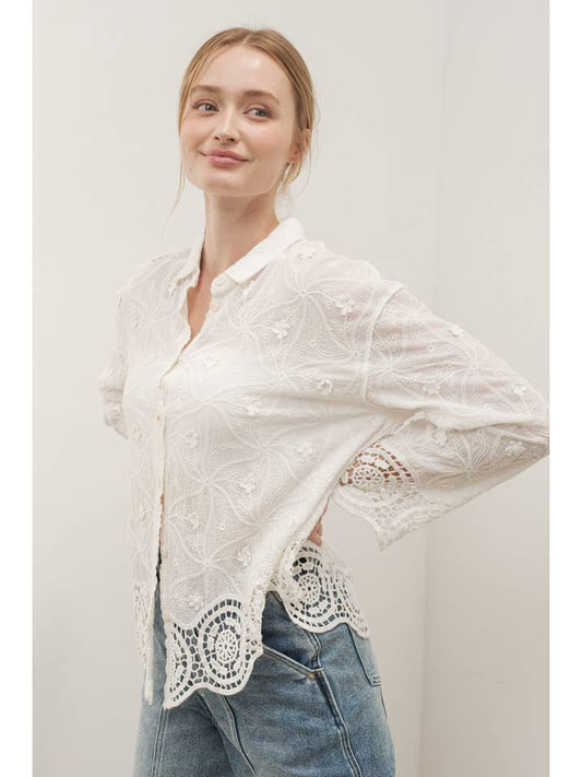 Embroidered Lace Blouse - White