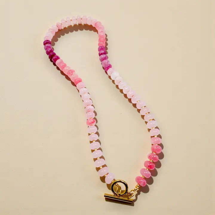 Bold Gemstone Beaded Necklace - Pink Ombre