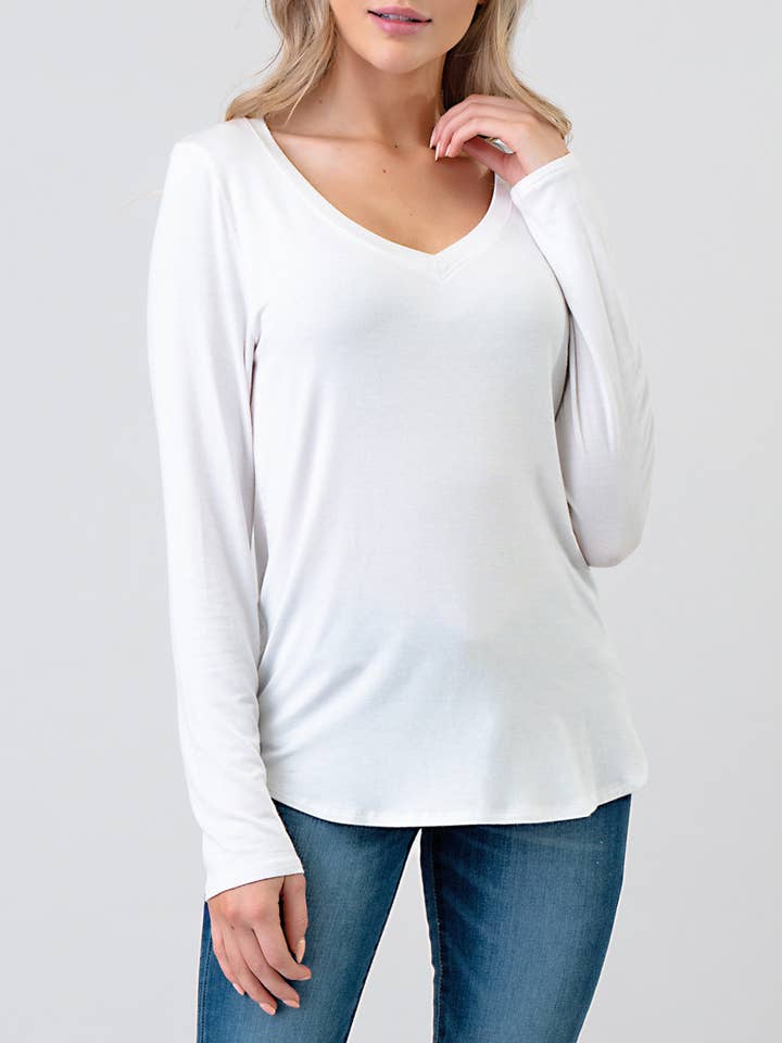 Long Sleeve V-Neck T-Shirt - White