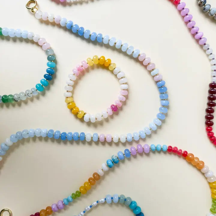 Bold Gemstone Beaded Necklace - Cotton Candy
