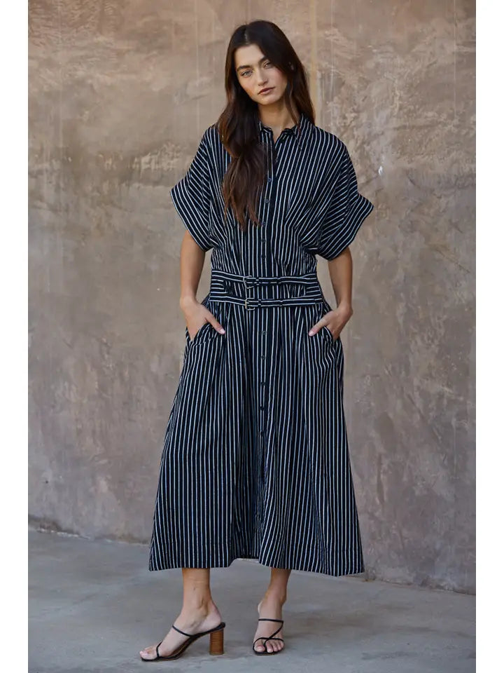 Striped Shirtdress - Black