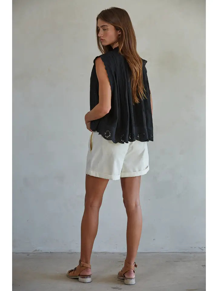 Eyelet Sleeveless Top - Black