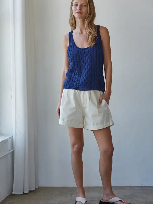 Scoop Neck Sleeveless Tank - Navy