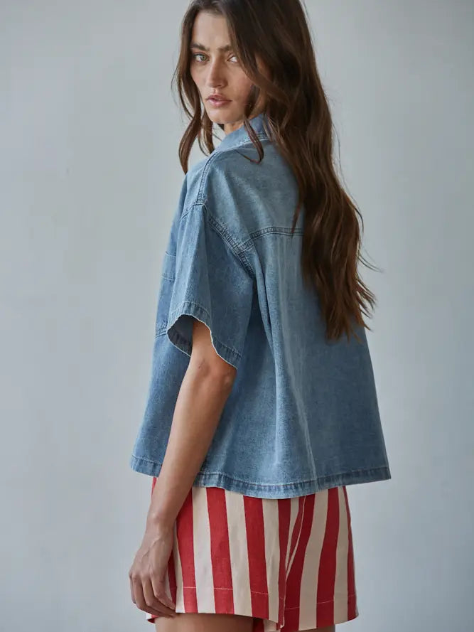 Chambray Denim Top - Blue