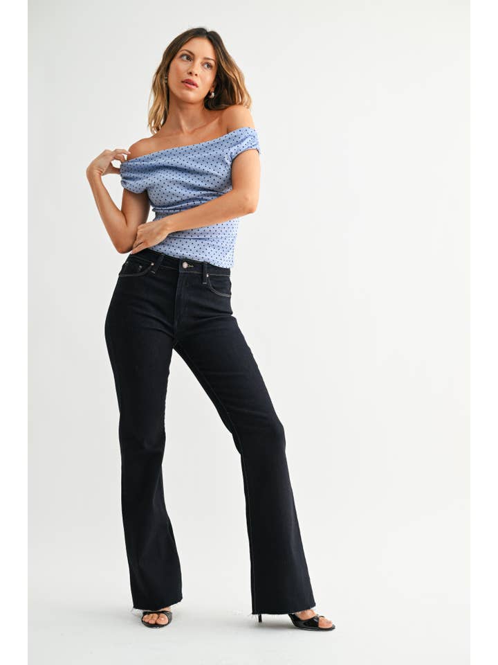 High Rise Scissor Hem Flare - Super Dark