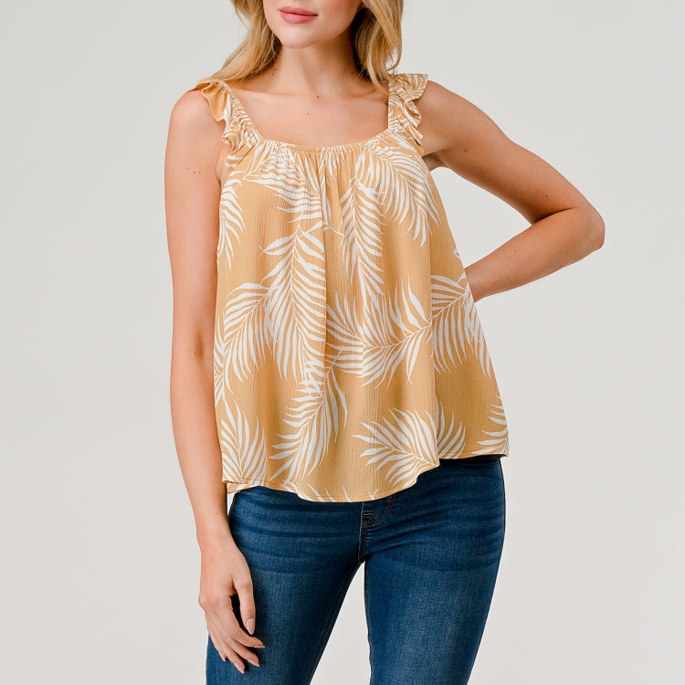 Ruffle Strap Tank Top - Mustard