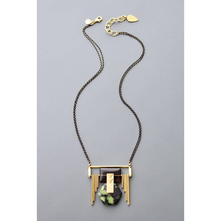 Jasper and Smokey Quartz Art Deco Necklace