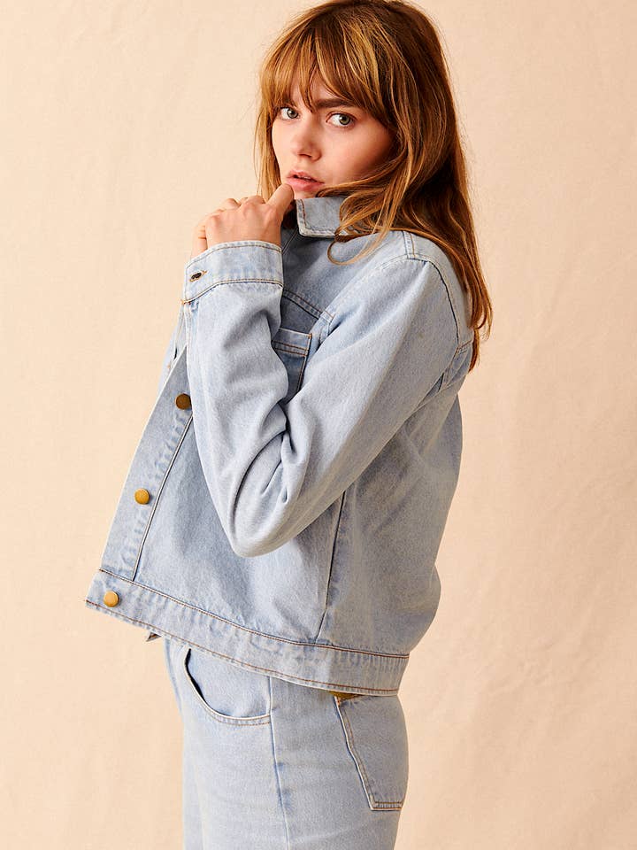 Pompom Denim Jacket - Blue