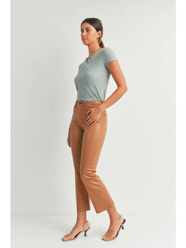 Cropped Kick Flare - Coated Camel