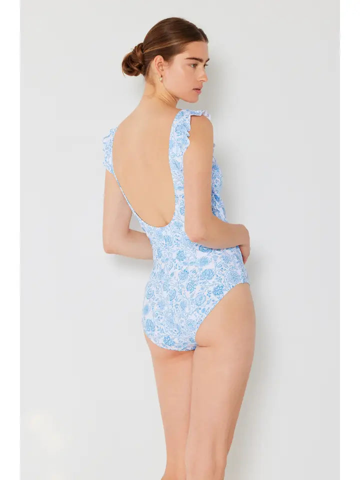 Ruffle Wrap Tie Swimsuit - Thistle Blue