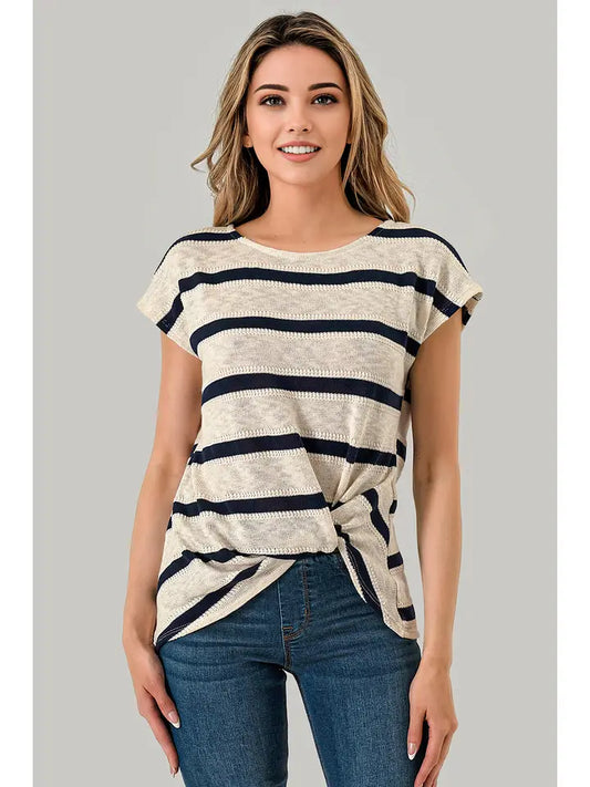 Stripe Twist Front Top - Cream/Navy