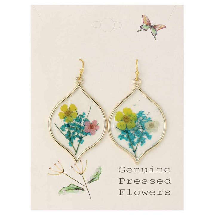 Dried Floral Earrings - Yellow Pink Marquise