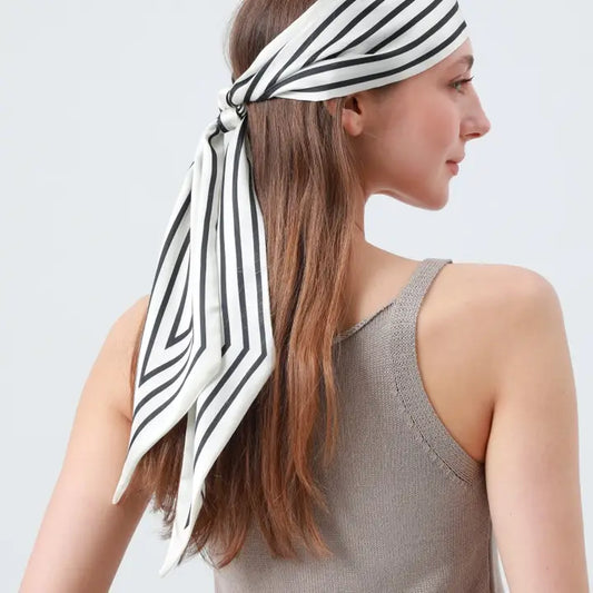 French Striped Skinny Scarf - White