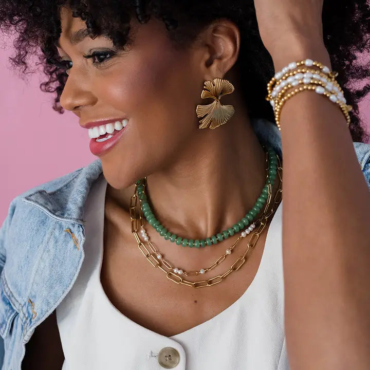 Bold Gemstone Beaded Necklace - Green Jade