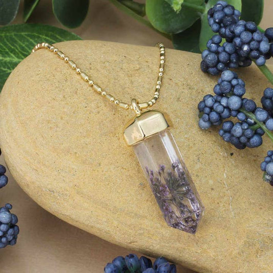 Dried Floral Necklace - Lavender Crystal