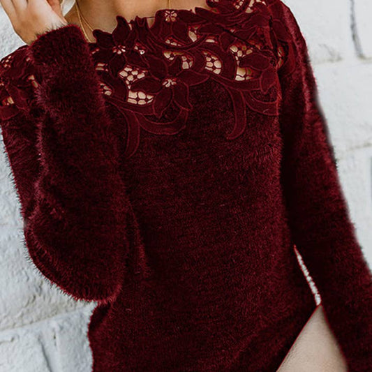 Lace Off The Shoulder Sweater - Burgundy