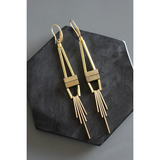 Hematite and Brass Art Deco Earrings