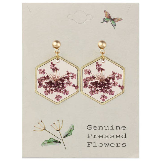 Dried Floral Earrings - Cottage Floral Purple