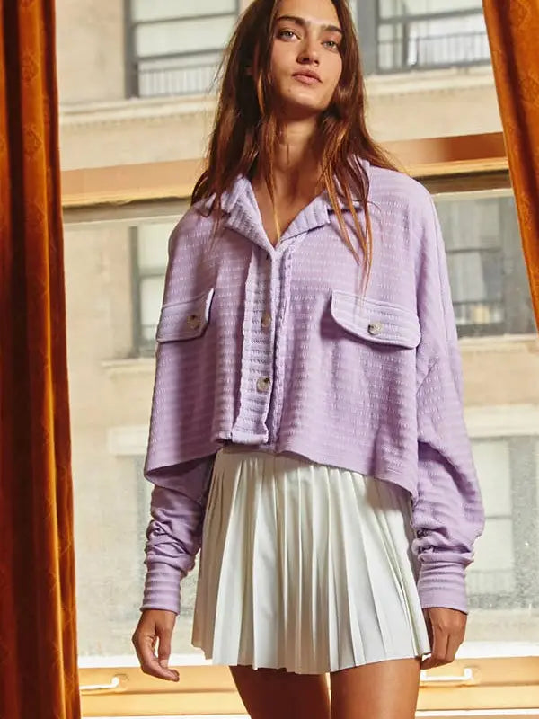 Striped Crop Shacket - Lavender