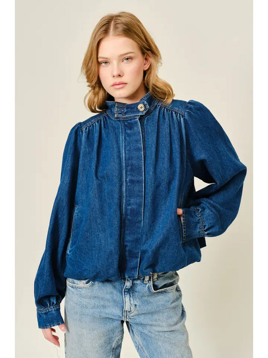 Bubble High Neck Jacket - Dark Denim
