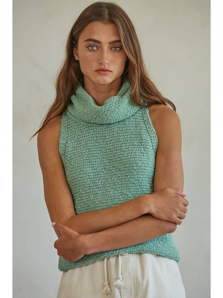 Salma Sweater Crop Top - Granite Green