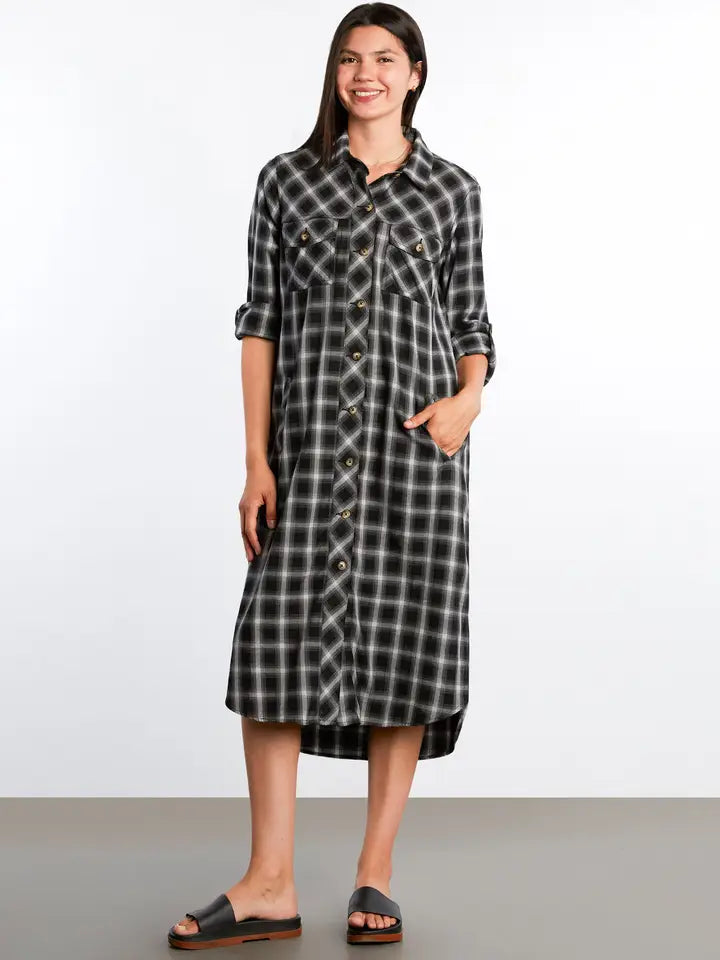 All Good Denim Shirtdress - Smoke Plaid
