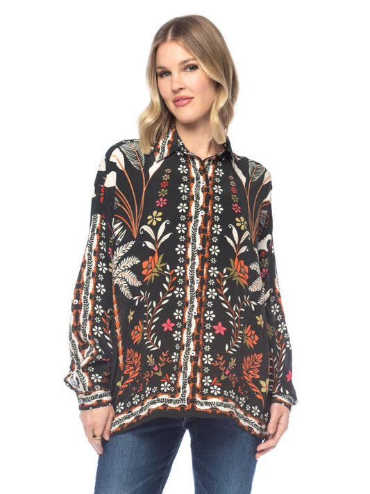 Kennedy Button Front Blouse - Palmtree