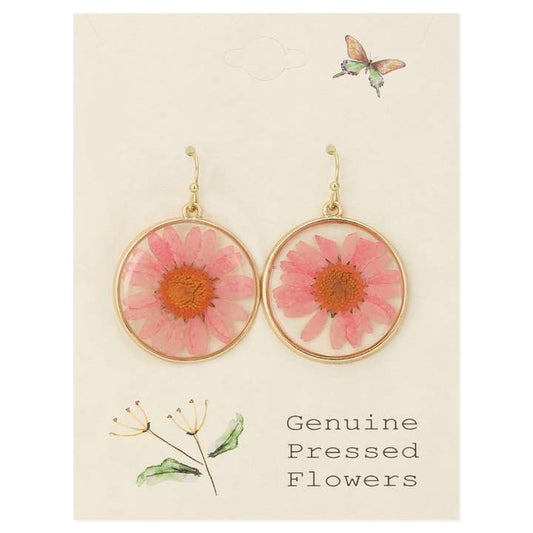 Dried Floral Earrings - Pink Chrysanthemum