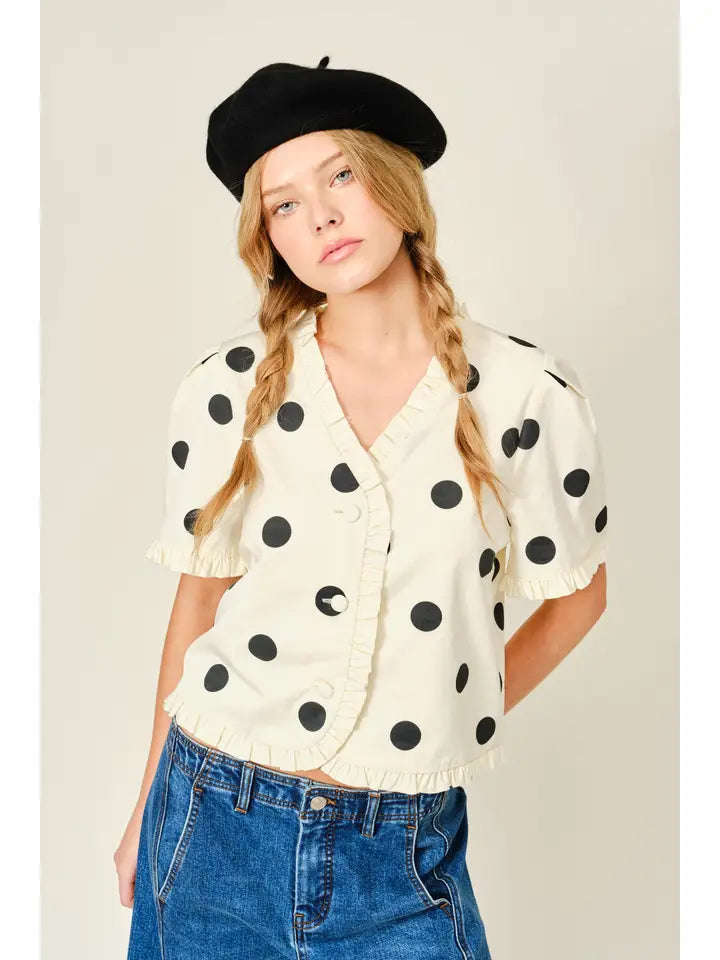 Ruffle Edge Dot Jacket - Cream