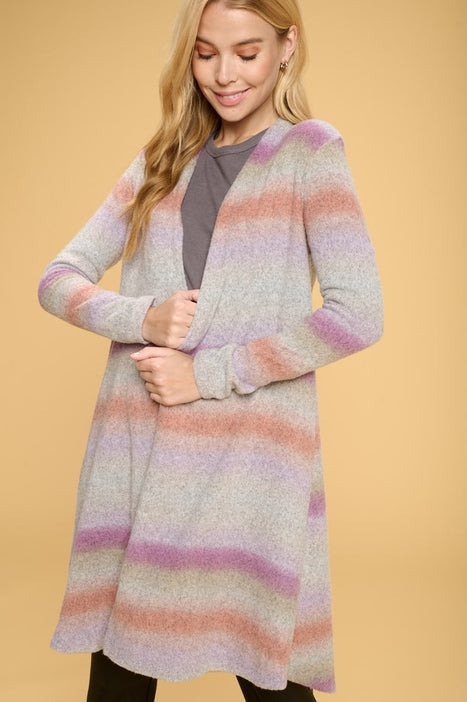 Brushed Ombré Open Cardigan - Pink