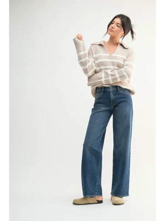 Mid Rise Slim Wide Leg - Dark Wash