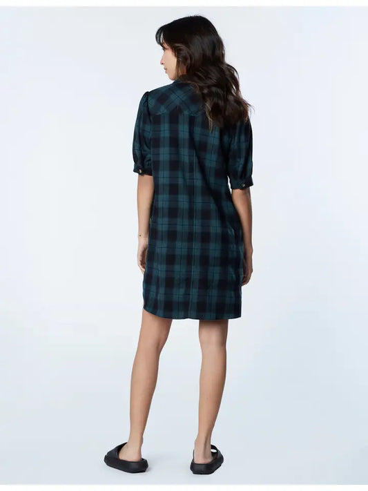 Puff Flannel Shirtdress - Forest Plaid
