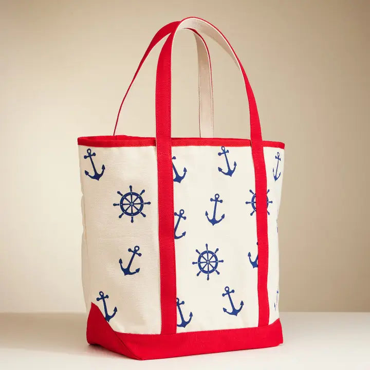 Large Canvas Tote Bag - Nautical Anchor
