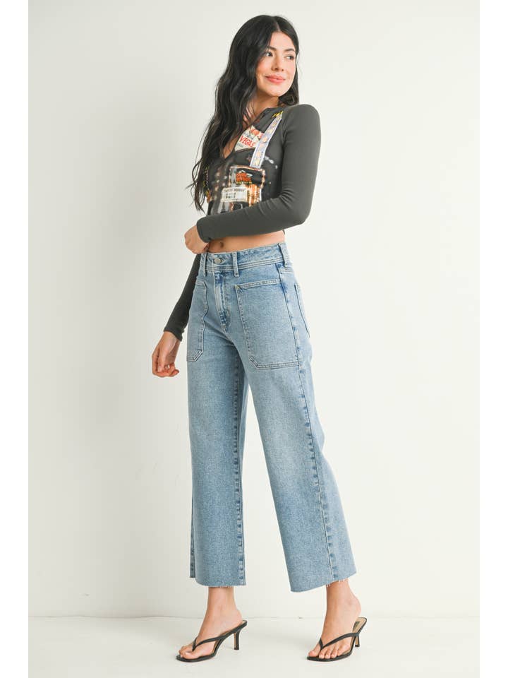 High Rise Utility Wide Leg - Light Denim