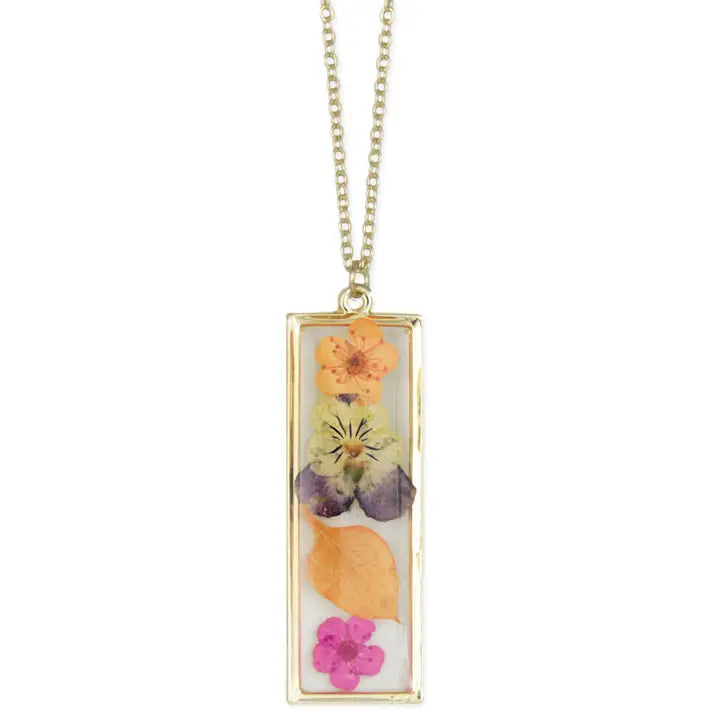 Dried Floral Necklace - Multi Gold Bar