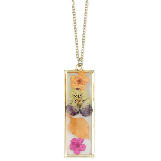 Dried Floral Necklace - Multi Gold Bar