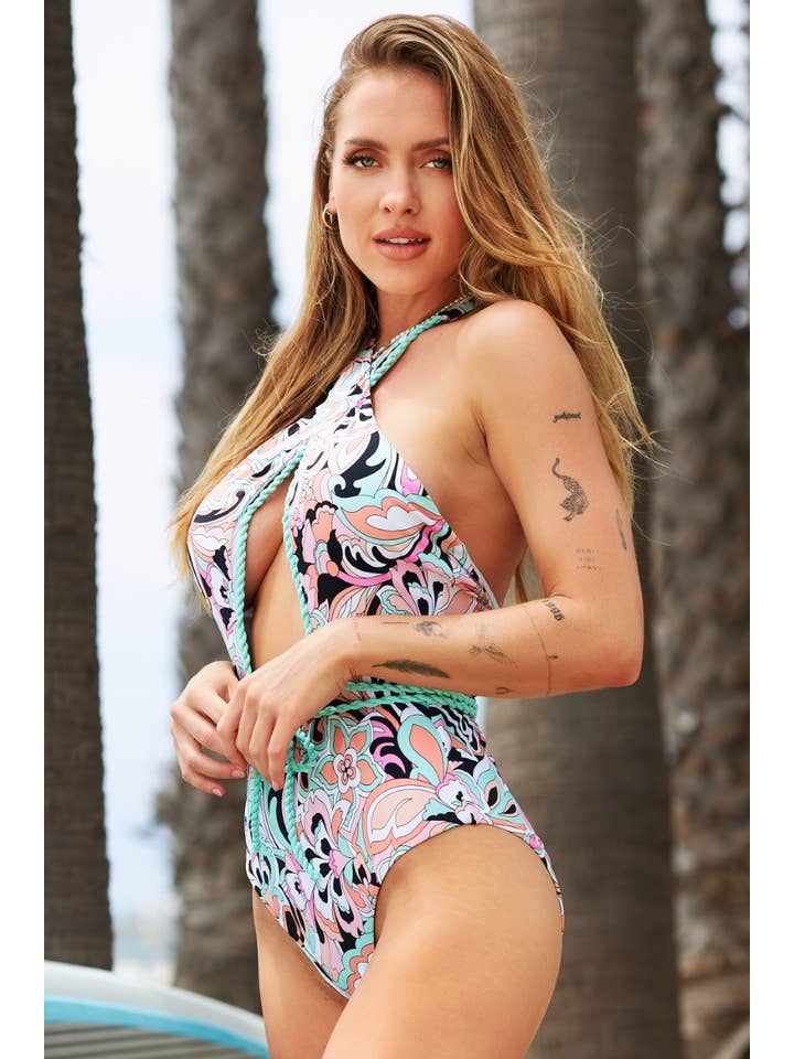 Cut Out One Piece - Teal Floral