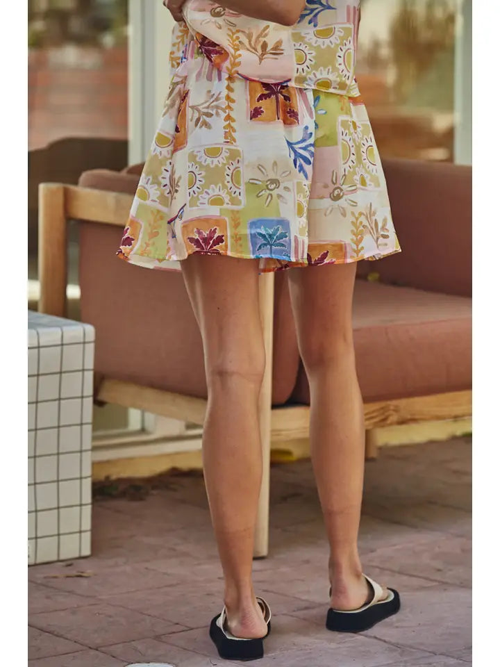 Wide Leg Shorts - Ivory Multi