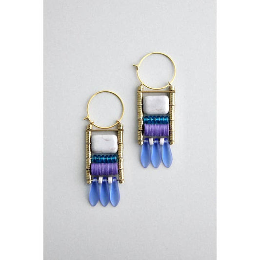 Gray, Blue, Purple, and Hematite Hoops