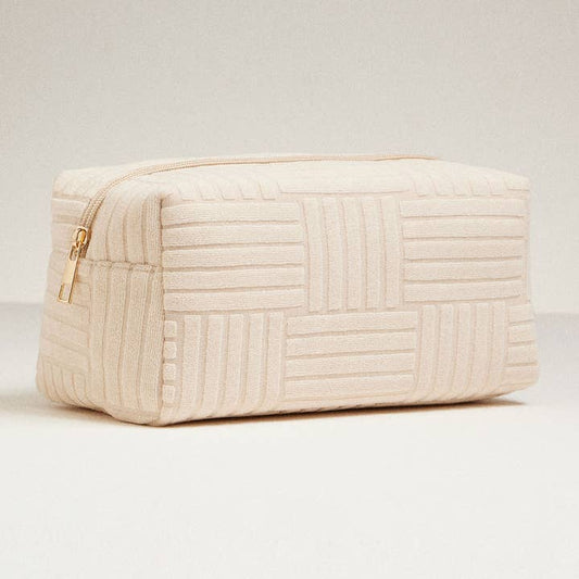 Grid Pattern Cosmetic Pouch - Beige